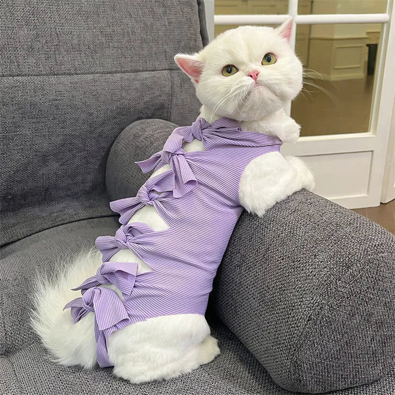 Polyester lace-up cat recovery suit in multiple colours for post-sterilisation surgery protection