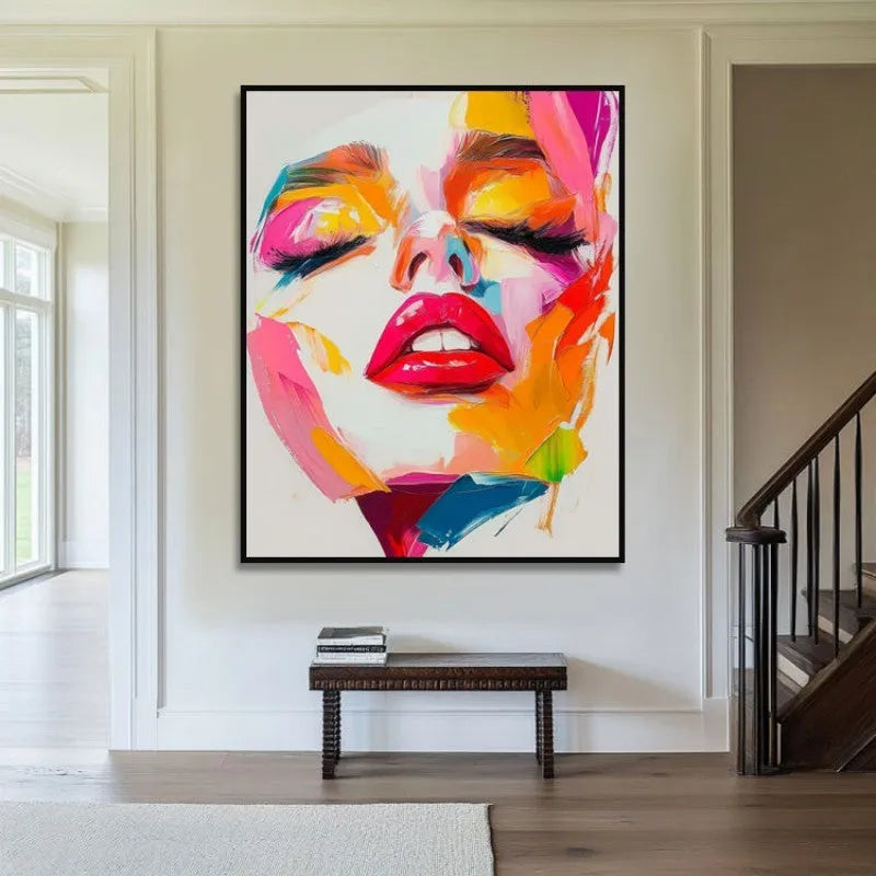 Handmade oil painting abstract human face portrait modern art on canvas rolled frameless