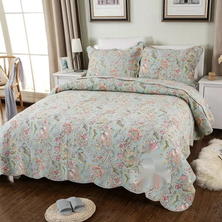 Pure cotton bedspread three-piece set with geometric pattern double-sided printing