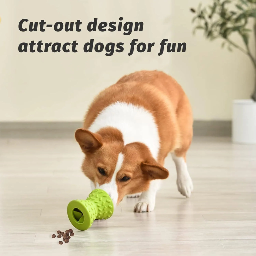 Natural rubber treat dispensing dog toy for aggressive chewers in blue green purple colours