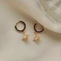 Gold copper eight-pointed star opal stud earrings on a white background