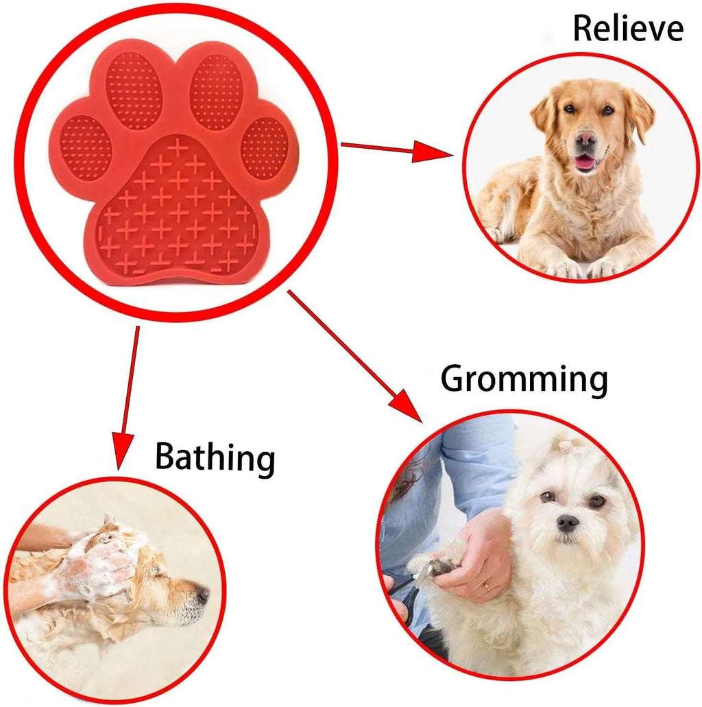 Blue silicone dog licking mat with bone texture and suction cups on a white background.