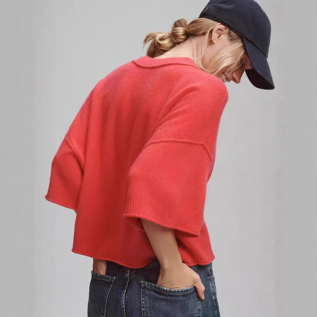Red and white hot girl style viscose T-shirt with exposed navel design on a hanger.
