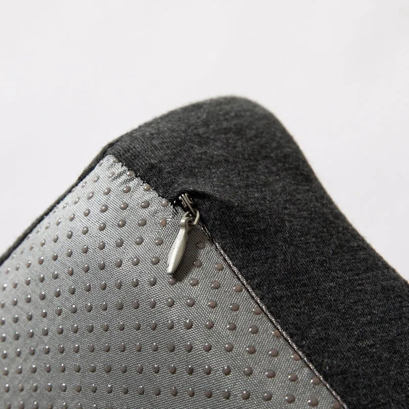 Memory foam office chair cushion measuring 36x40x11cm in dark grey colour with mesh backing