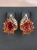 Women's round flowers feather zircon earrings with champagne gold electroplating and six gemstone colour options