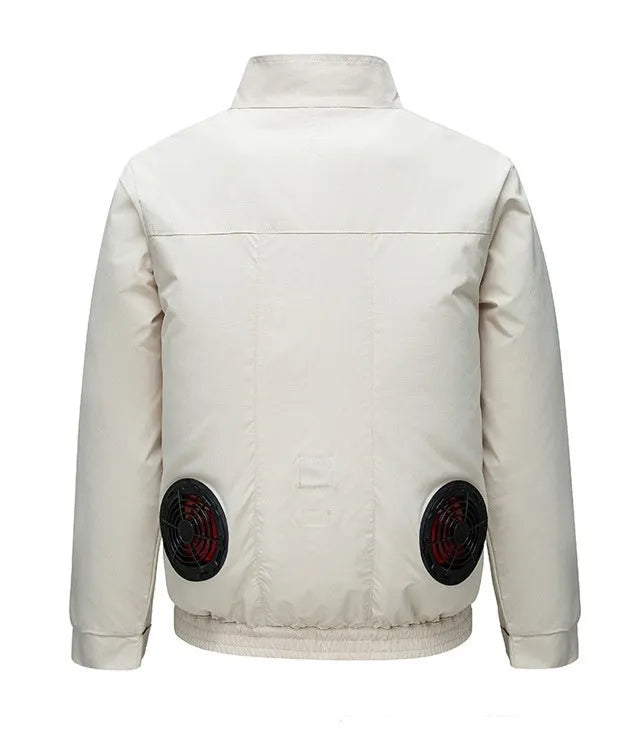 Men's black smart air conditioning work jacket with ventilation holes and integrated fan system