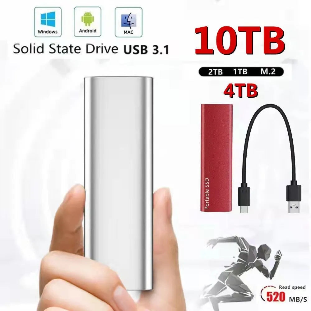 Red interface, ultra-thin metal 10TB mobile solid state drive for portable storage