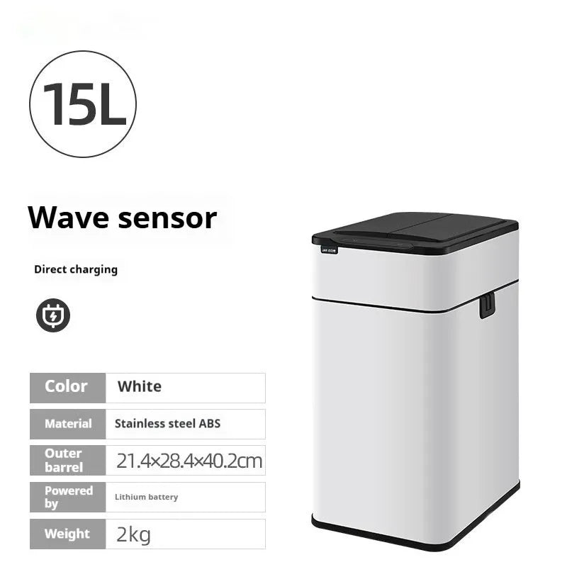 Stainless steel smart inductive trash can with square shape and deodorant system