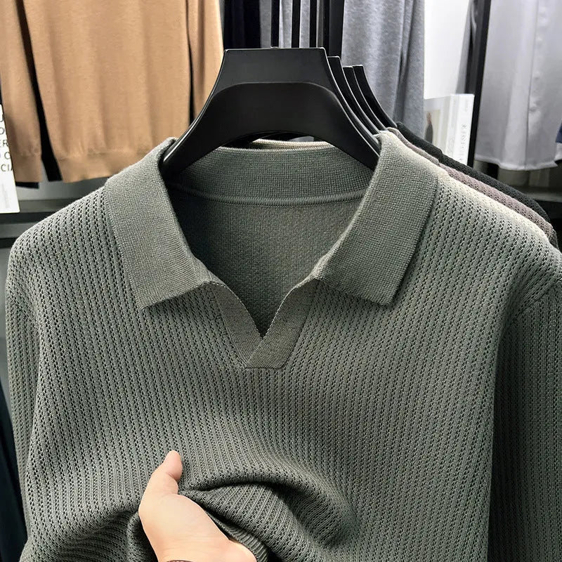 Men's loose fit pullover sweater in autumn casual style with blended fabric composition