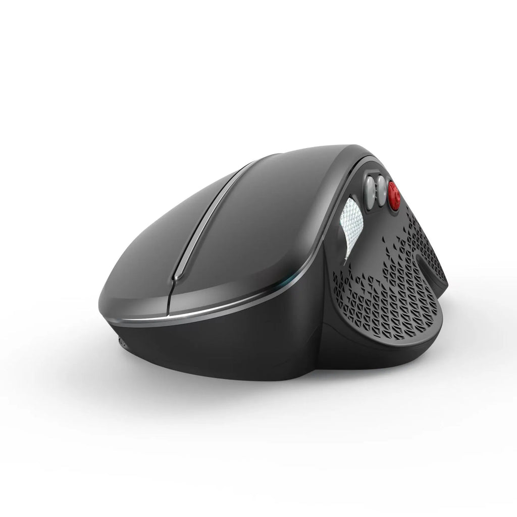 T32 wireless vertical ergonomic mouse in black or silver with aluminium side roller and USB receiver