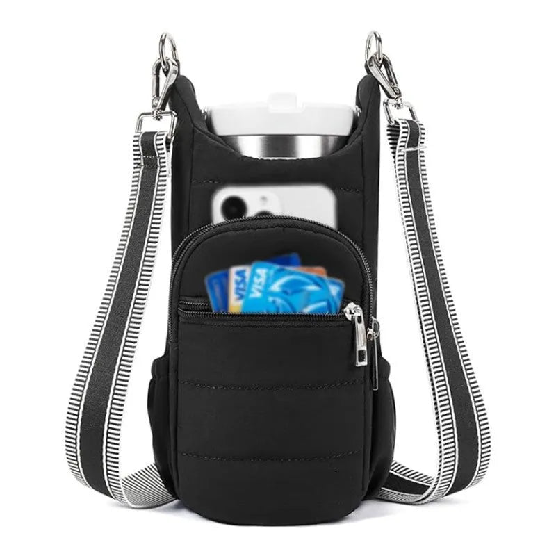 Cycling water bottle bag in black, pink or beige for bicycle handlebar mounting
