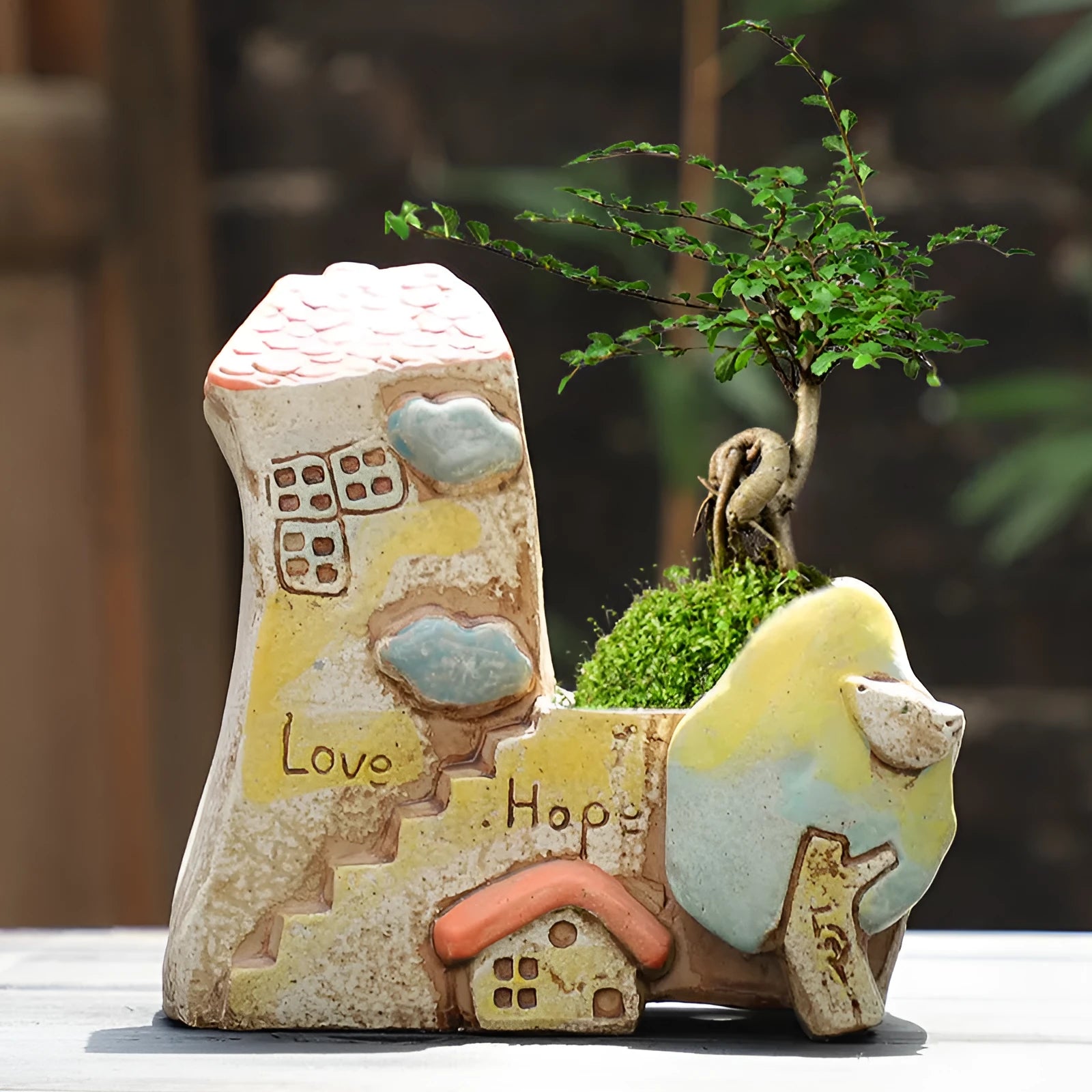 Hand-painted large caliber ceramic combination flower pot with cute pastoral meat and flower design in colour option A
