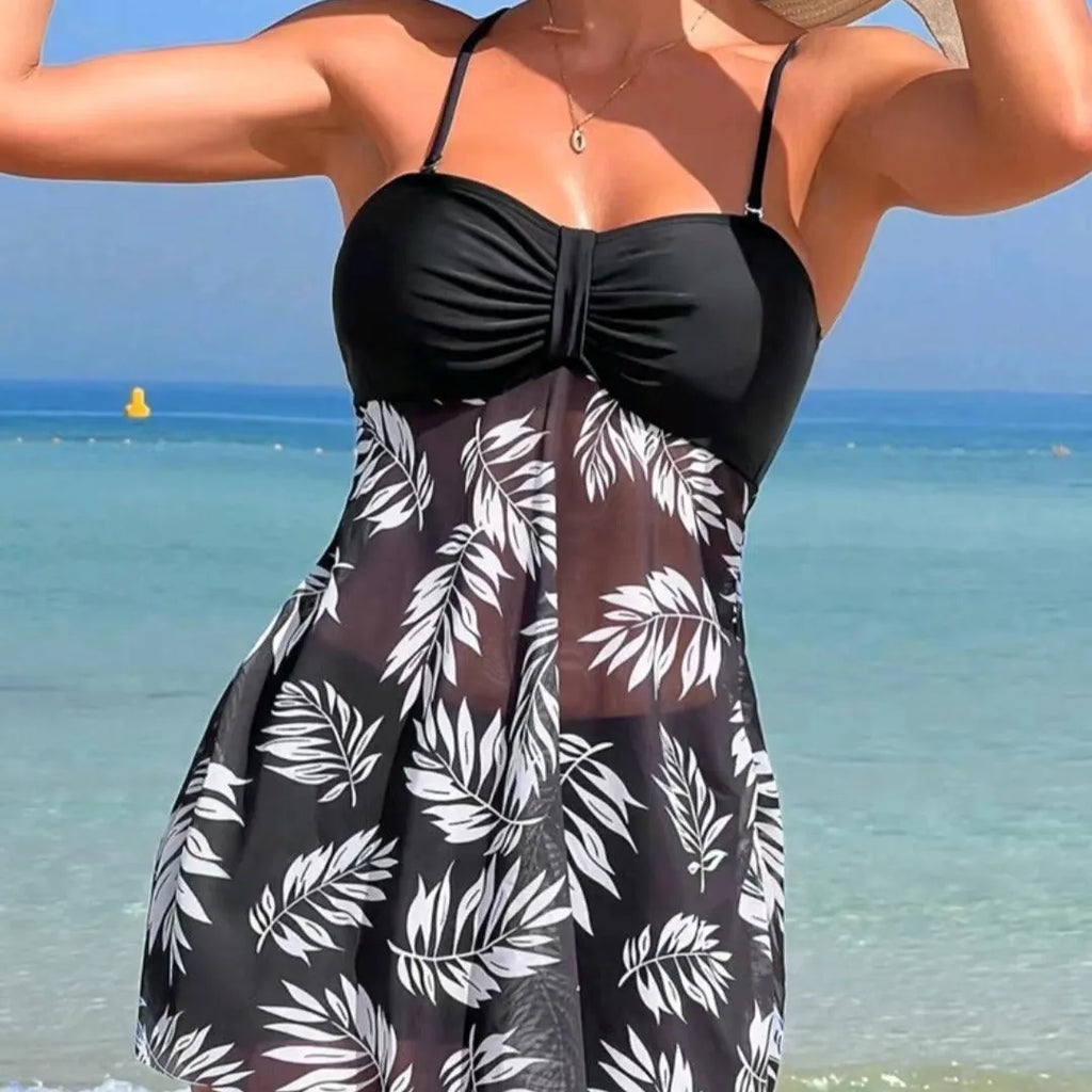 Women's high-waist mesh swimsuit briefs in black, blue, and peacock green on a white background.