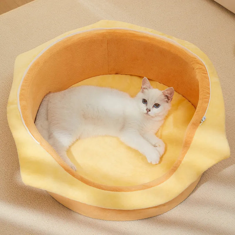 Medium size foldable cat kennel with enclosed winter design shown in assembled configuration