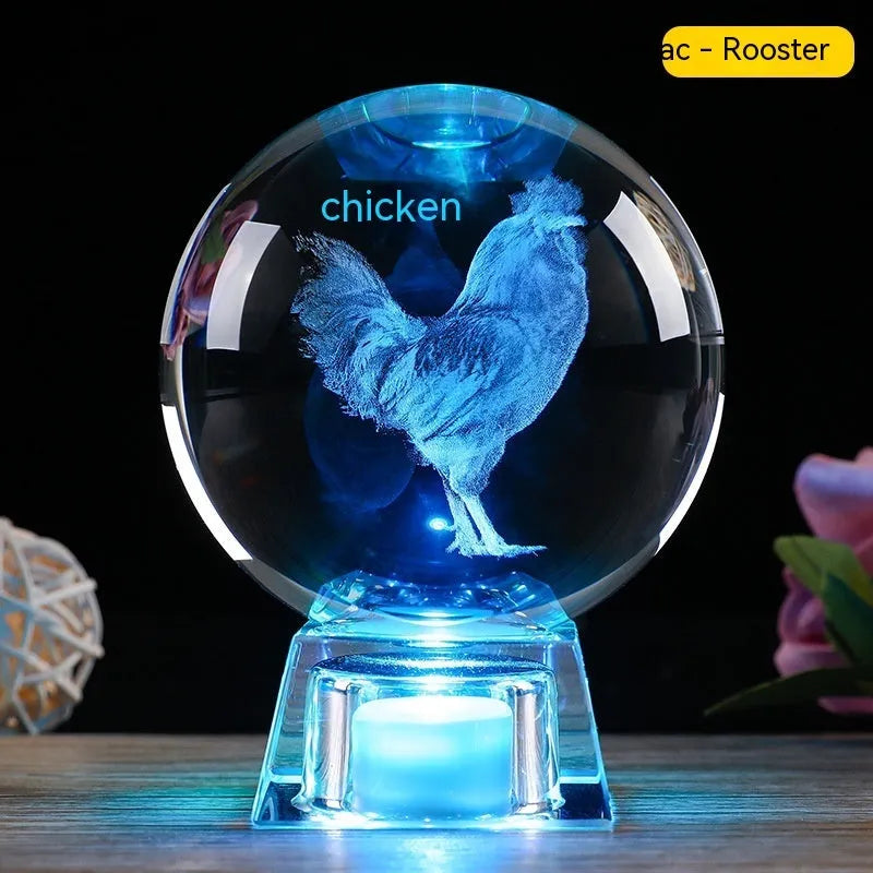 Chinese zodiac crystal ball lamp with electronic charging base showing animal design