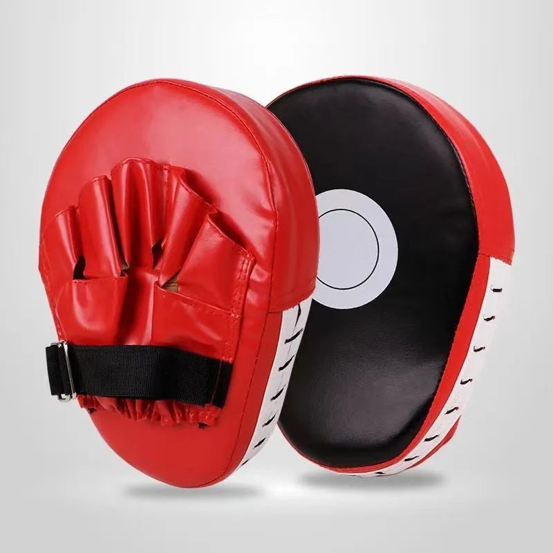 Curved PU boxing target punch mitt with red edge and black surface for Sanda and Muay Thai training