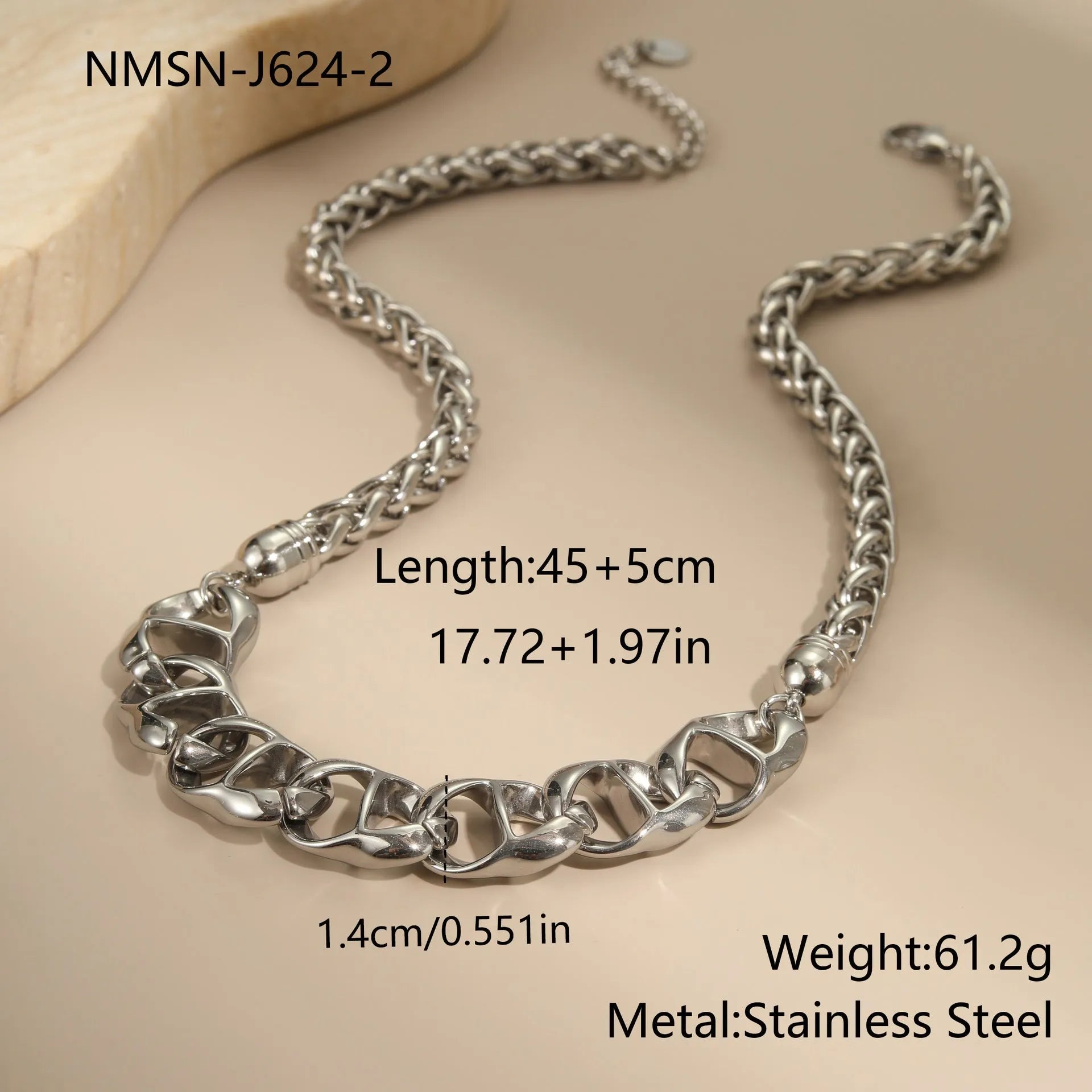 Stainless steel electroplated gold necklace with geometric chain design for women