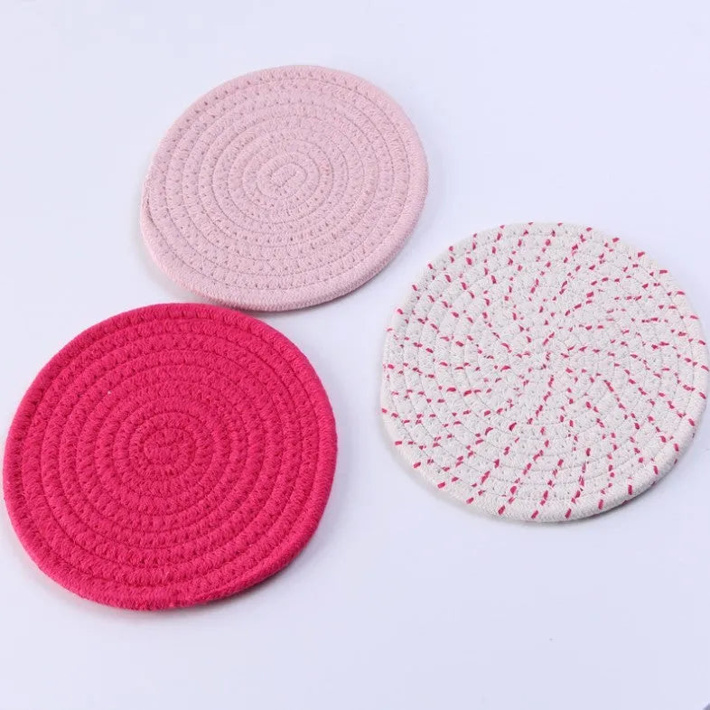 Three round cotton cord coaster placemats in chosen colour with 18cm diameter