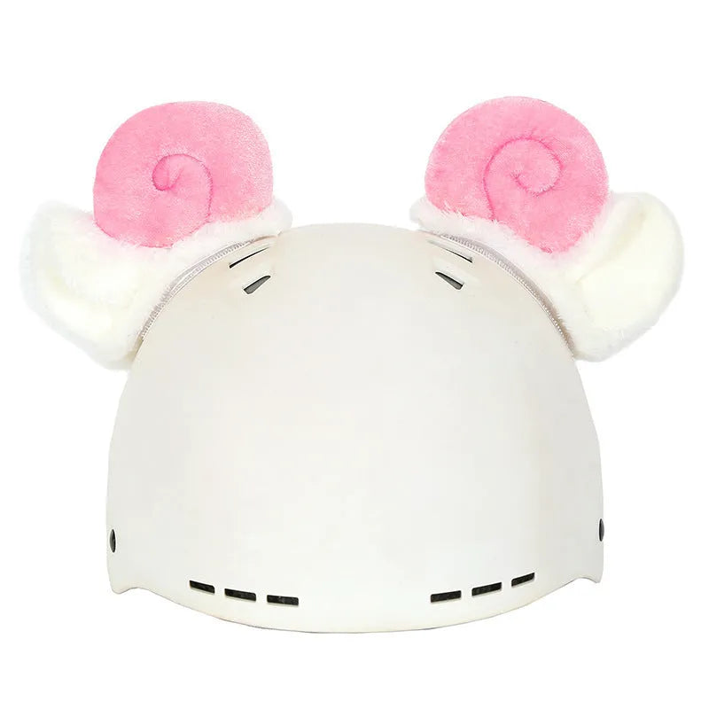 Cartoon-themed plush fabric helmet cover and ear decorations set for motorcycles and bicycles.