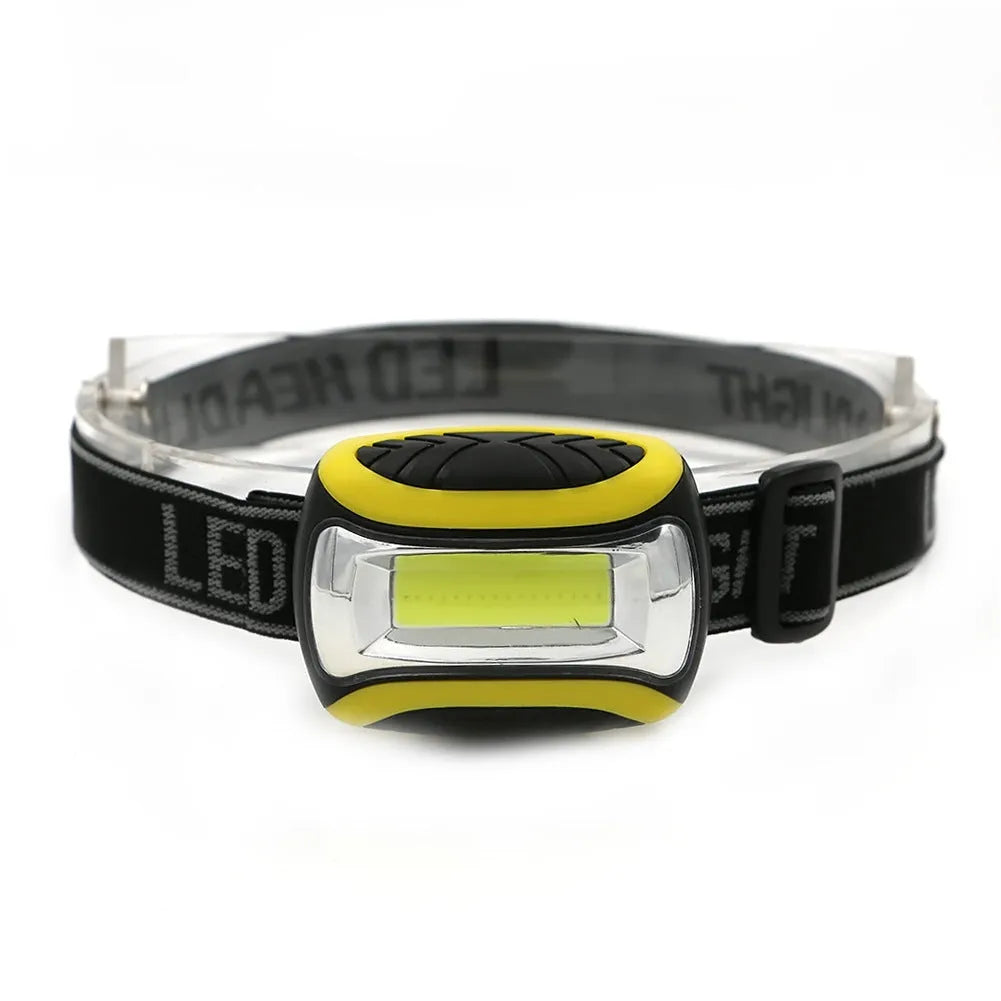 Yellow plastic three-speed headlamp with COB LED for outdoor night activities