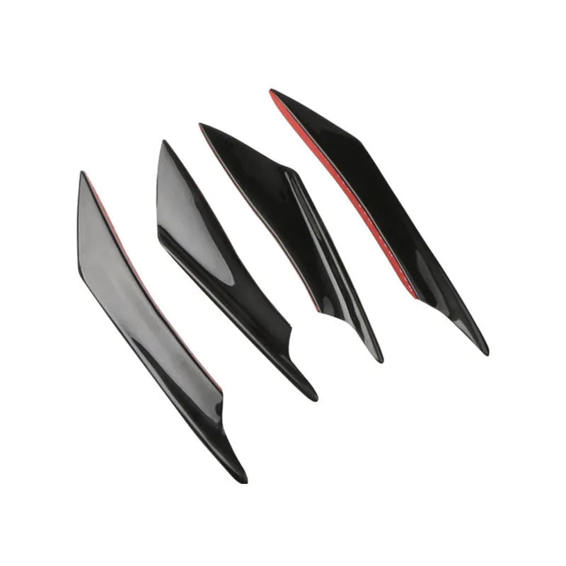 Set of four carbon fibre style bumper blade spoilers for car bumper installation