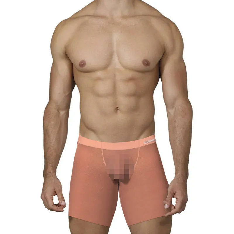 Ice silk men's boxer shorts in solid colours with low waist design