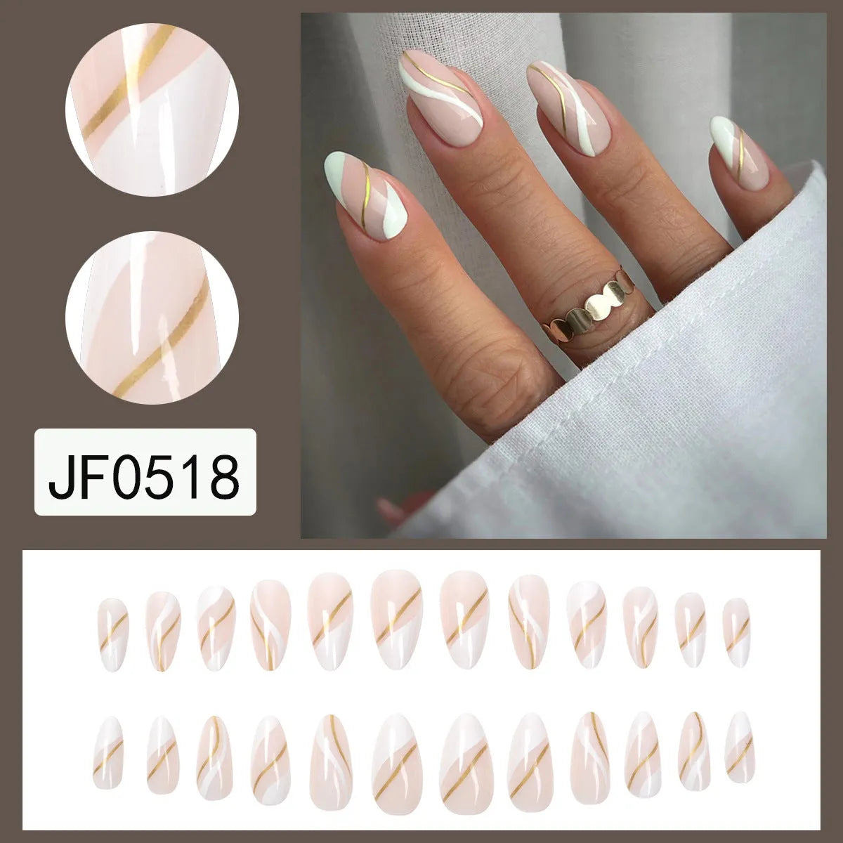 Wearable nail stickers with plaid pattern in jelly glue colour, medium drop shape