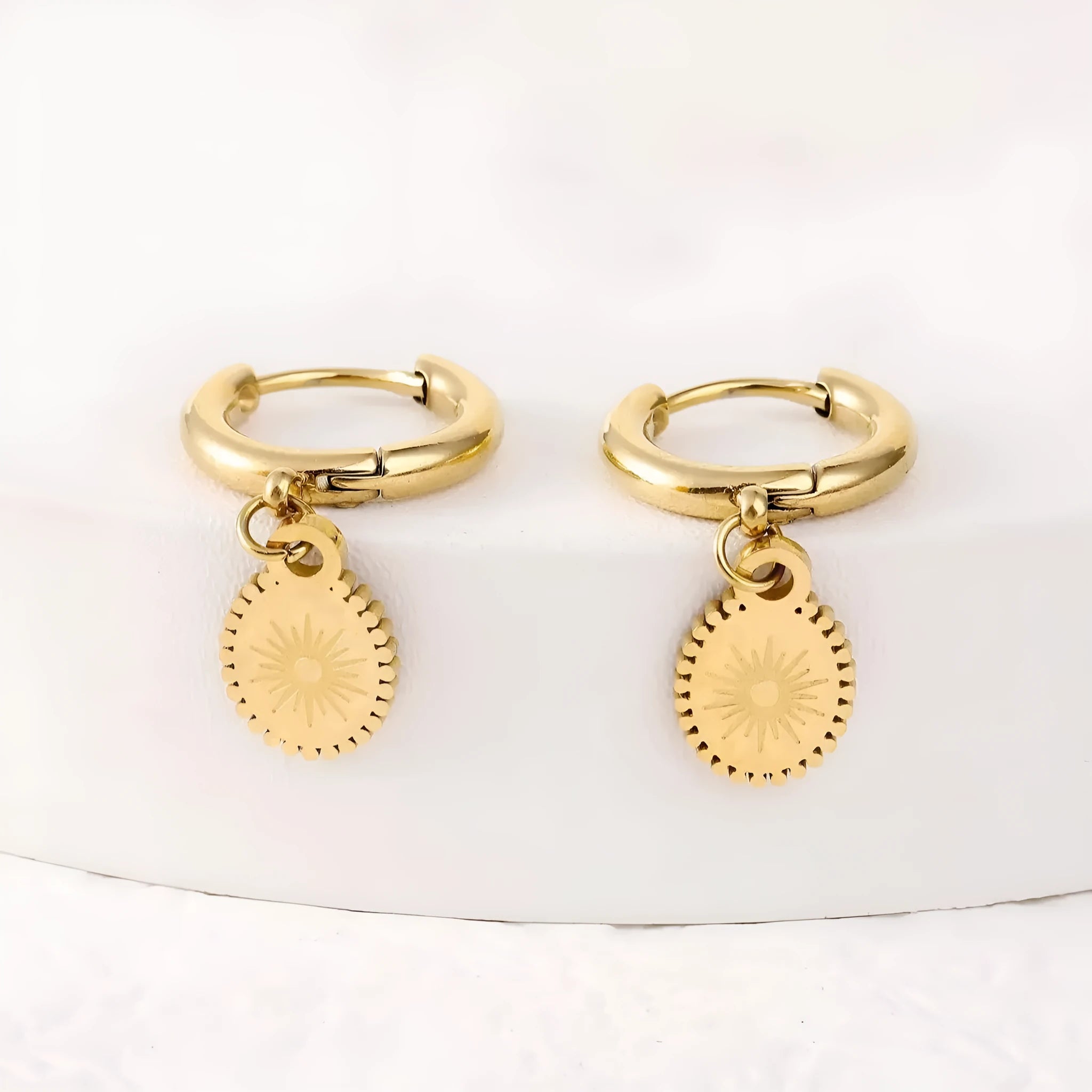 Geometric ellipse stainless steel ear button earrings for women, style XY-EH005.