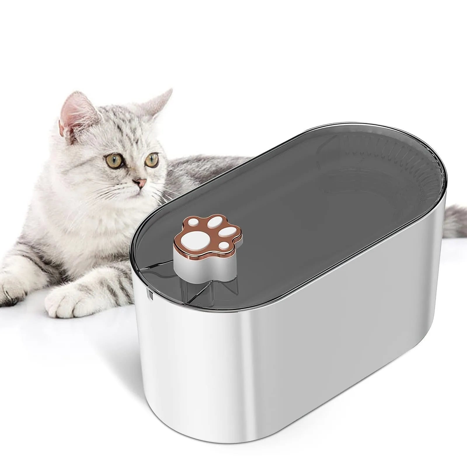 Blue automatic cat water fountain with 3L capacity, LED light, and triple filter system