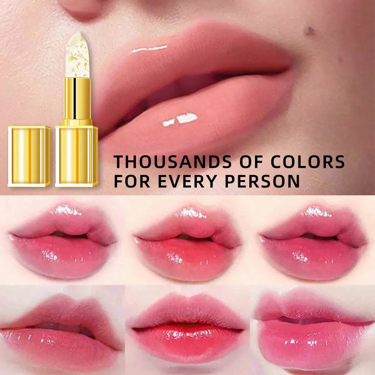 Anti-smudge warm colour-changing lipstick in a standard 3.5g size.