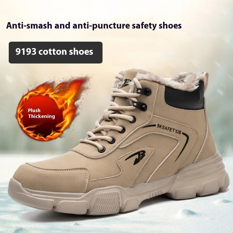 Brown leather anti-smashing labour protection shoes with rubber sole for workplace safety