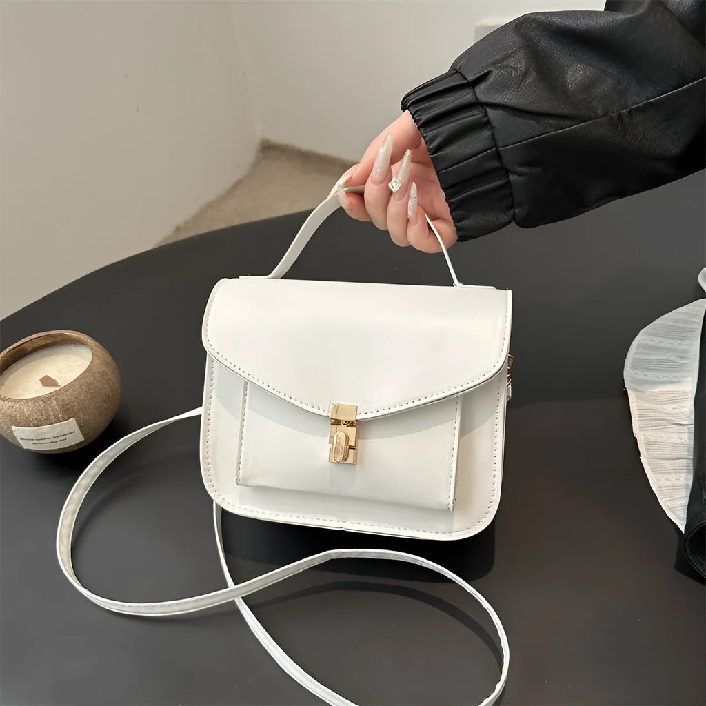 Retro style men's shoulder messenger bag in horizontal square shape with document pocket