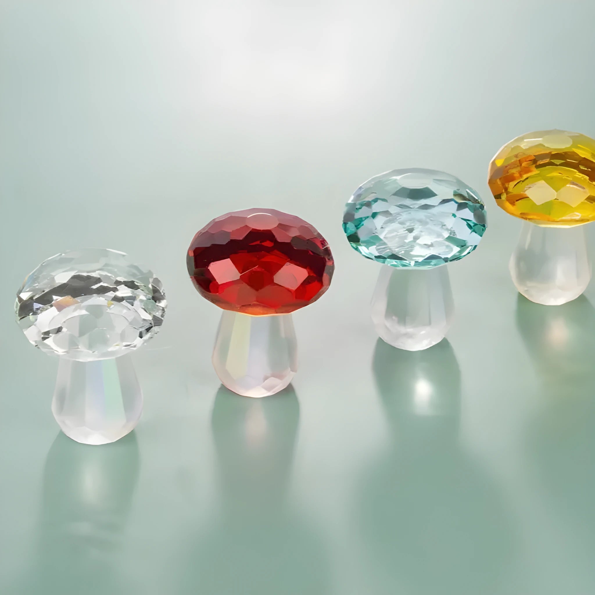 Colourful mushroom decorative crystal craft in modern geometric style measuring 40mm by 53mm