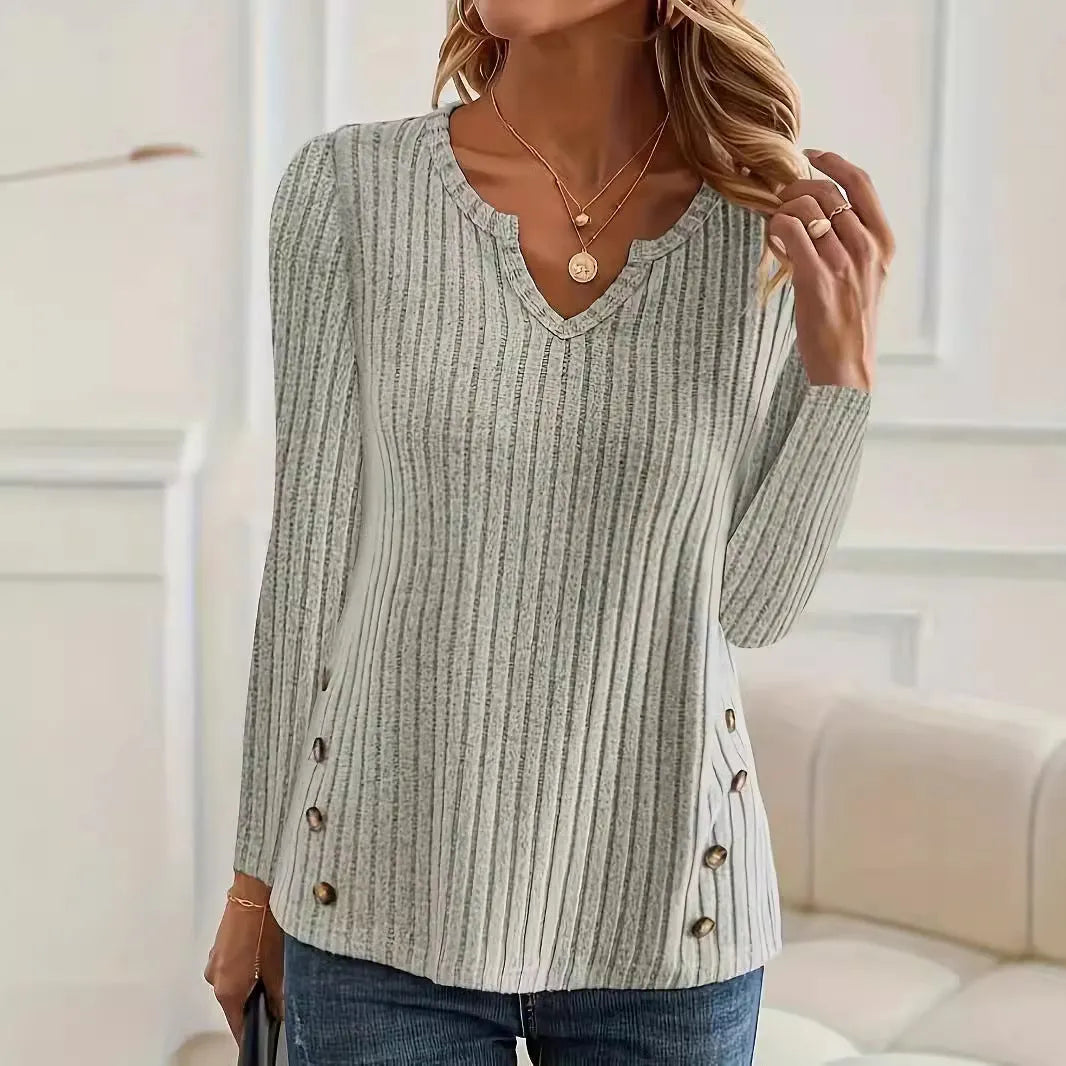 Simple solid colour knitted button sweater in black, a casual polyester pullover with regular sleeves