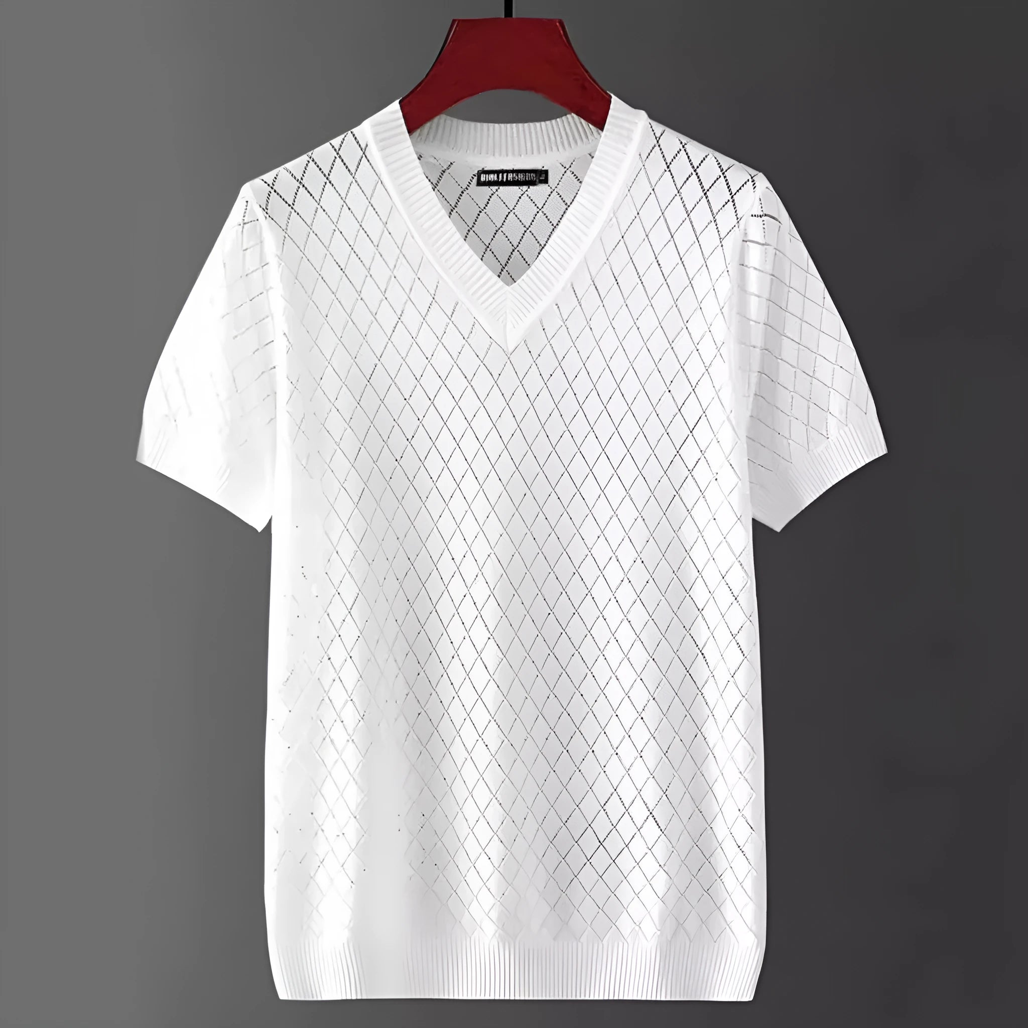 Men's black and white ice silk T-shirt showing V-neck and round neck style variations