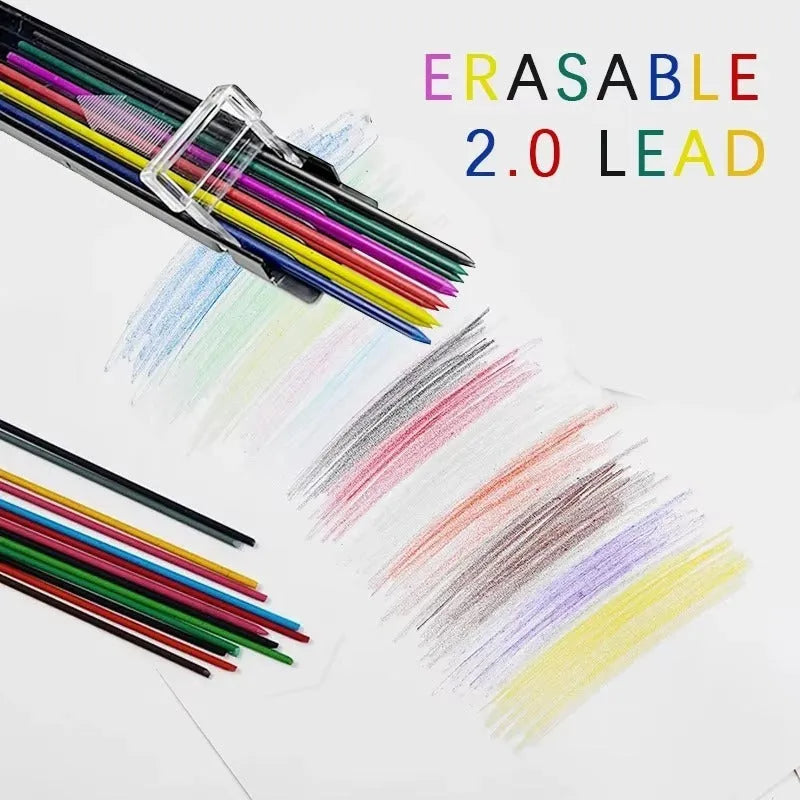 Boxed set of twelve coloured 0.7mm mechanical pencil refill leads in plastic tubes