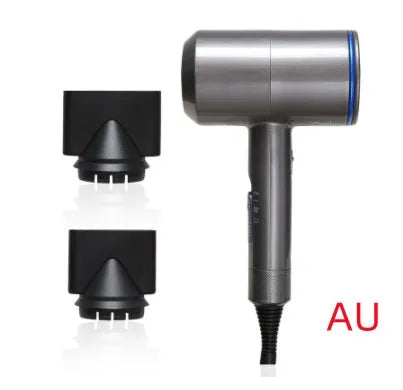 2000W hotel hair dryer with long cable in metallic black, showing UK plug