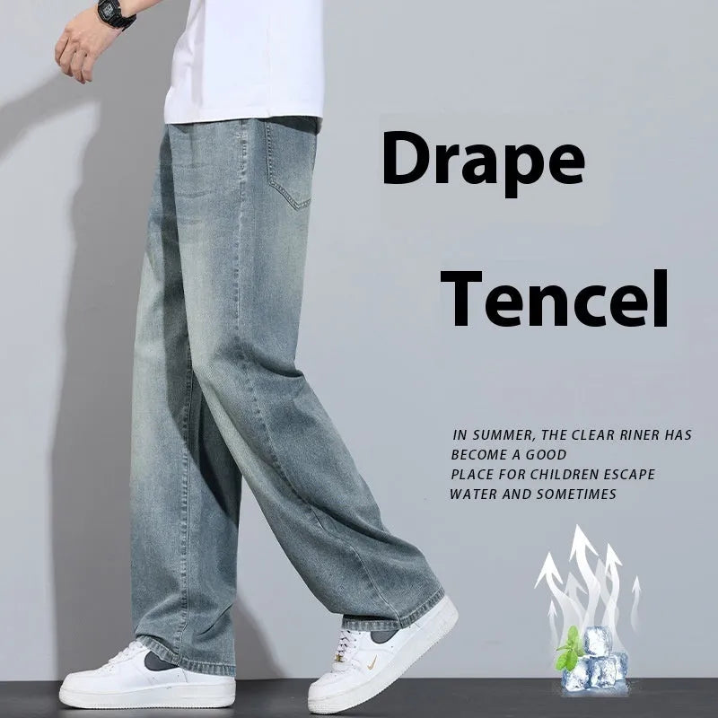 Straight-leg wide trousers in ice silk denim available in UK2560 colour variations