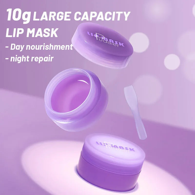 Lip balm exfoliating treatment mask with plastic scraper tool in box packaging