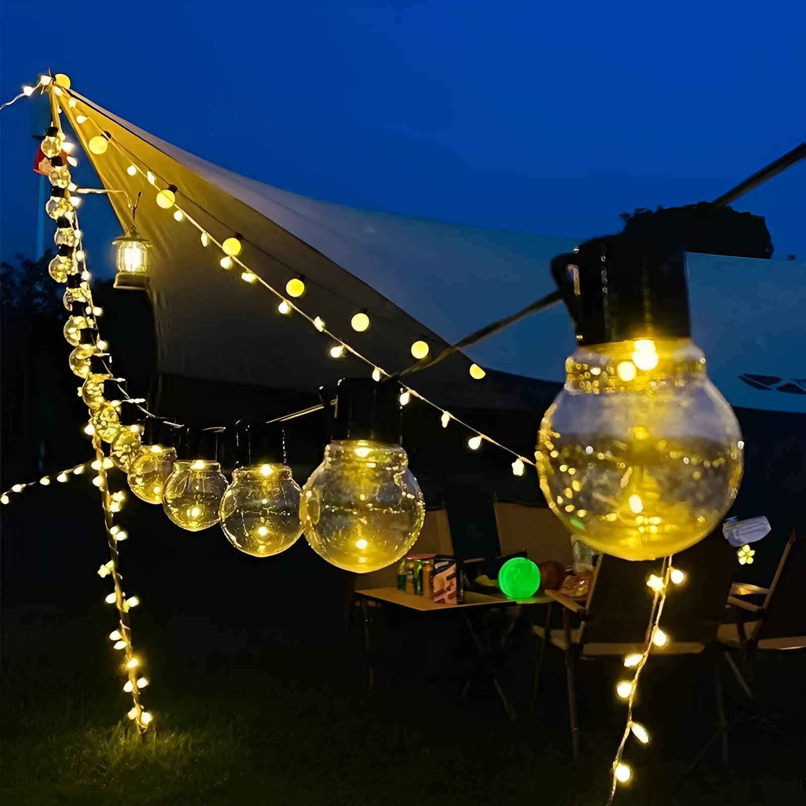 10-metre solar-powered decorative light string with 40 LED bulbs for outdoor festival and tent decoration