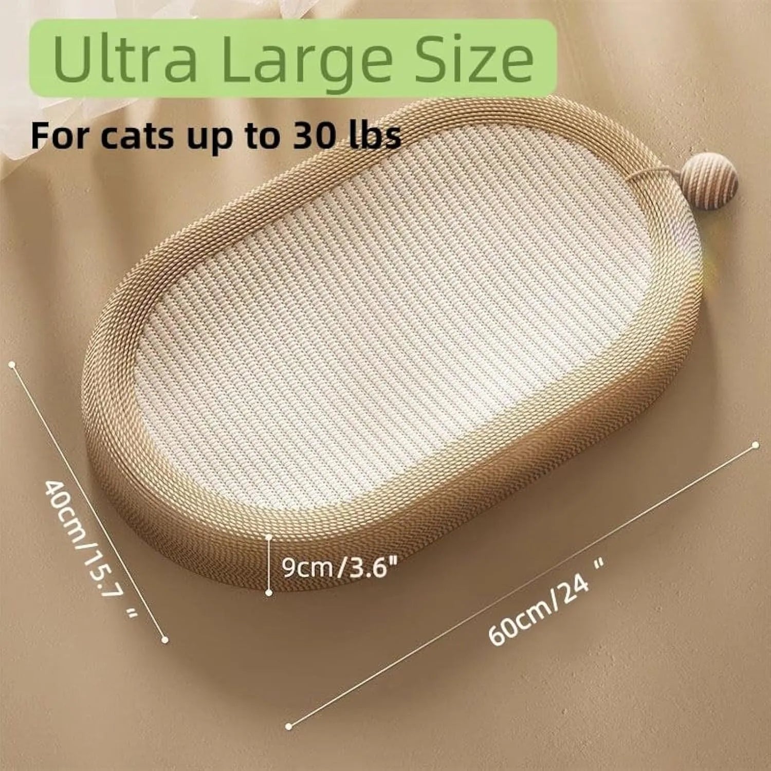 Large rectangular sisal cat scratching board with a built-in cat bed lounge on top.