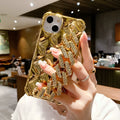 Luxury diamond bracelet phone case for iPhone with gold chain and plated rhombus design