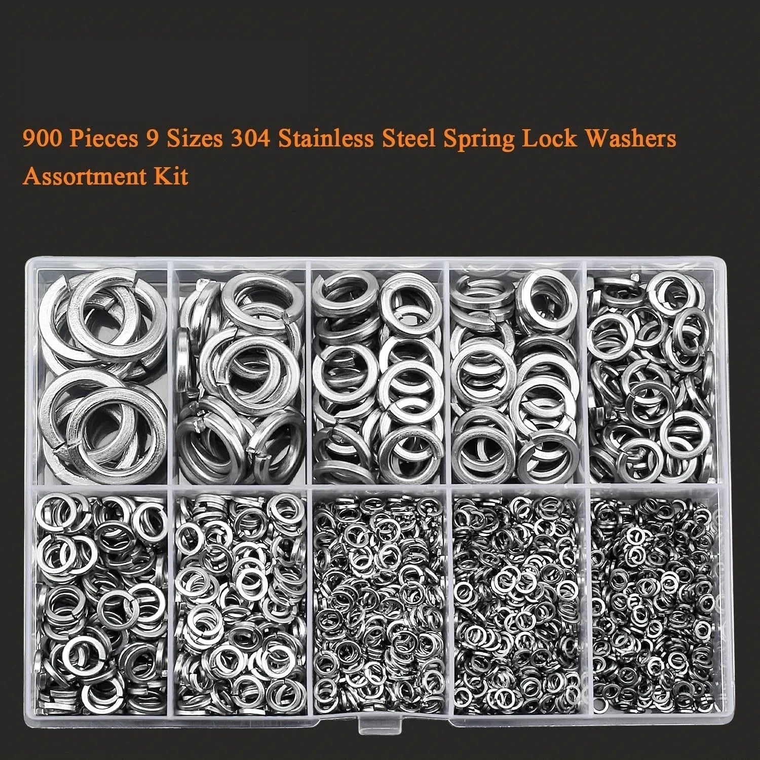 304 stainless steel spring lock washer combination box containing 900 pieces with gasket tool for M2 to M12 screw diameters
