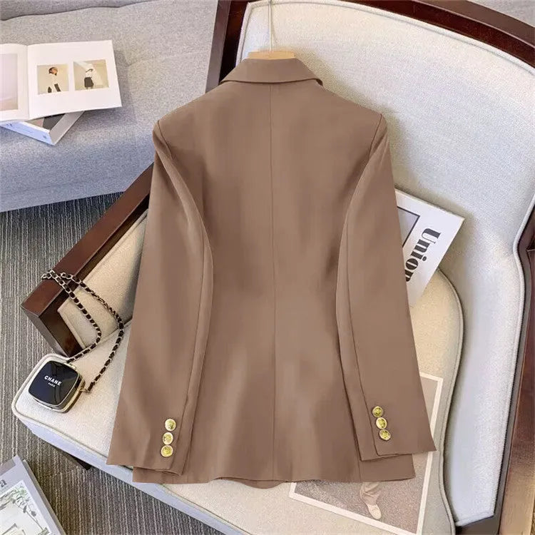 Womens loose fit khaki polyester blouse and trouser set for office wear