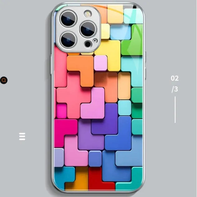 Silicone iPhone case with colourful building block cartoon geometric design on back cover