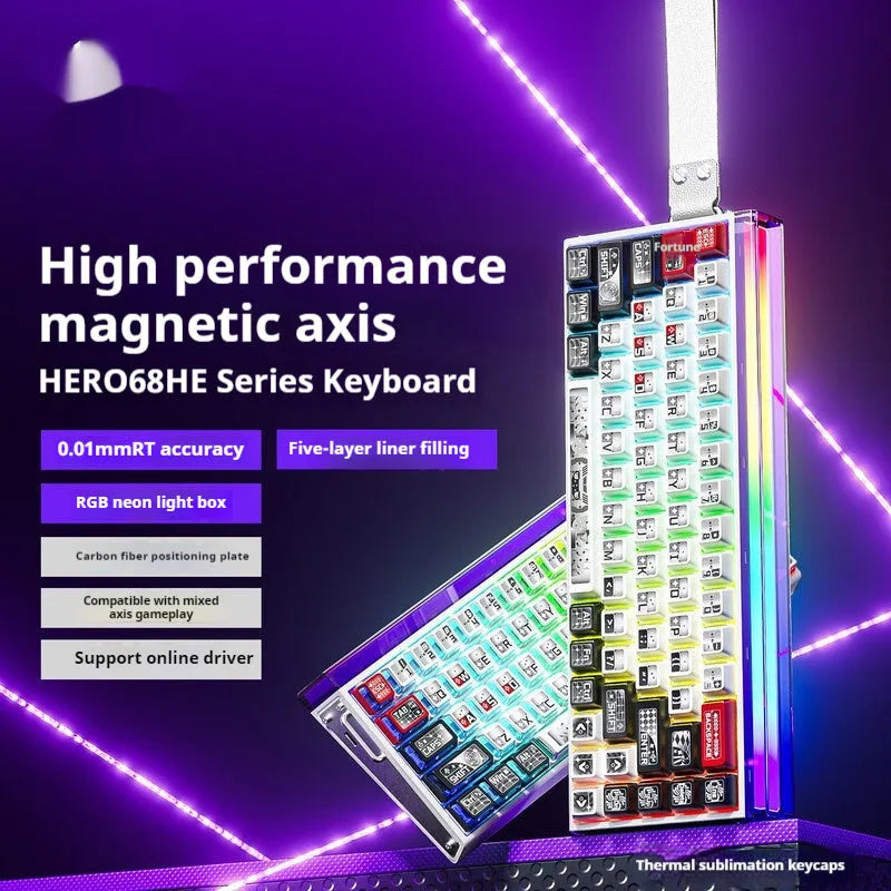 Magnetic axis wired keyboard with RGB lighting showing one of eleven available style options