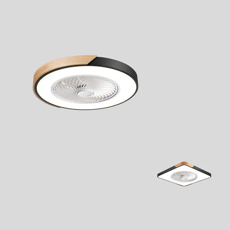 Nordic-style ceiling fan lamp with three solid wood bases in rectangular, round, and square designs