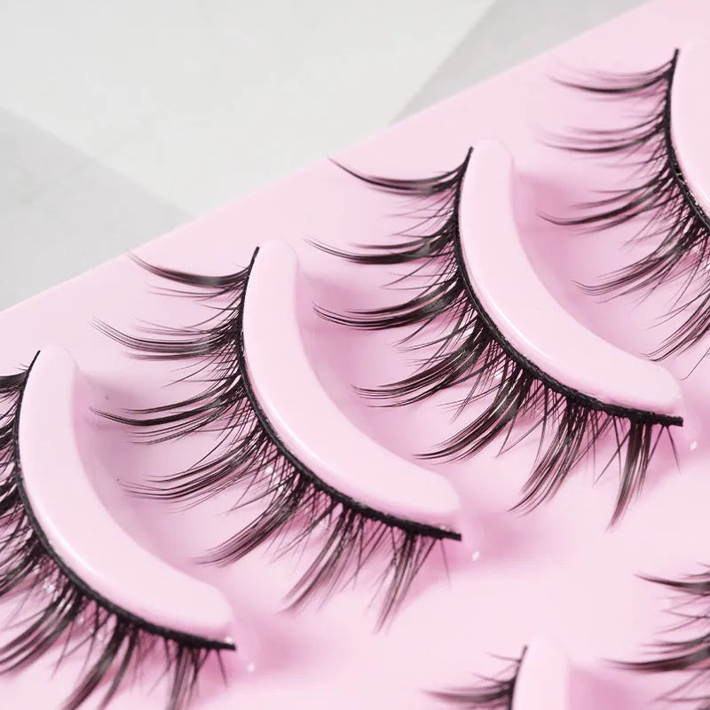 Five pairs of natural wispy manga false eyelashes for anime cosplay in styles 007, 008, and 009.