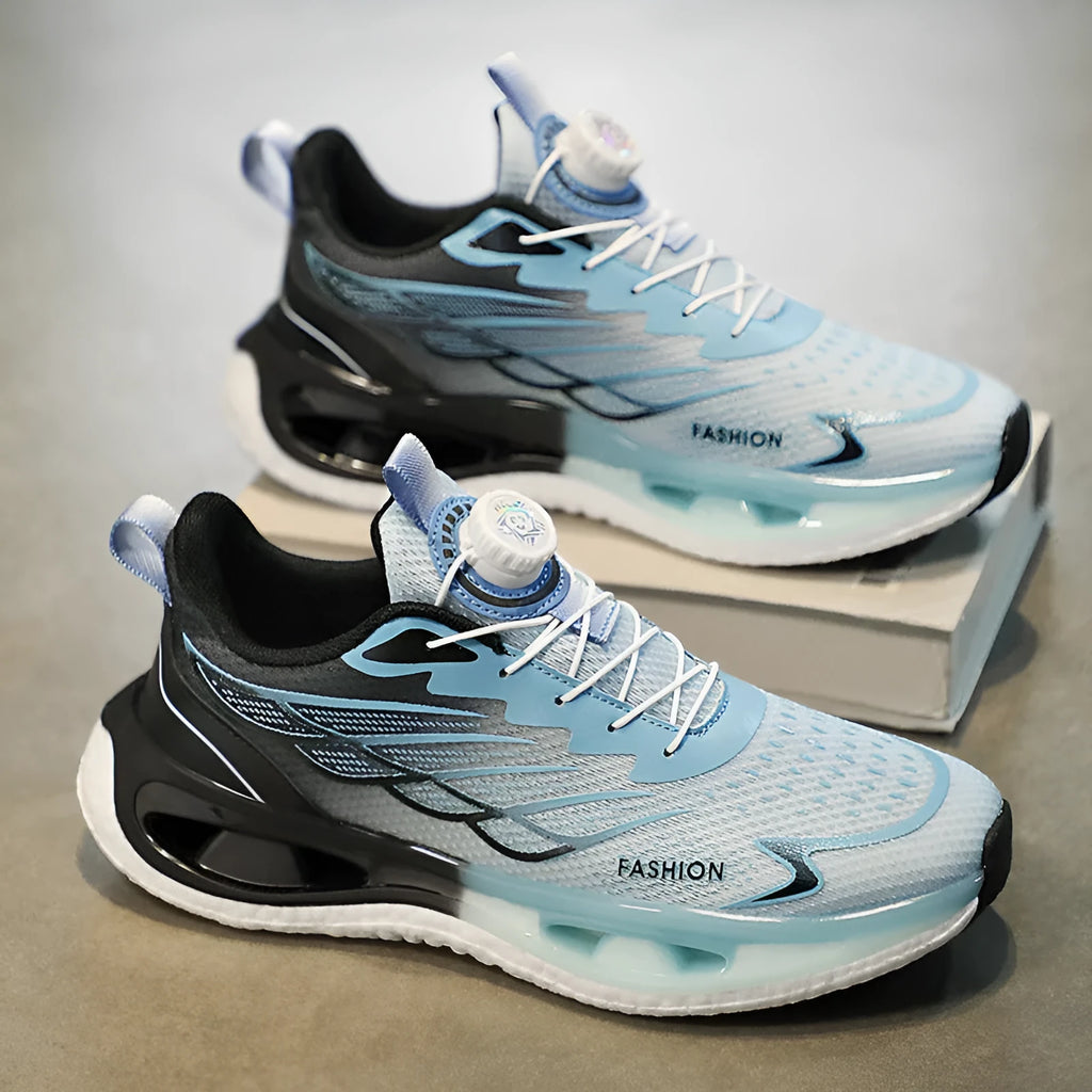 Men's low-top rotating button sneakers with shock absorption in mesh or leather options