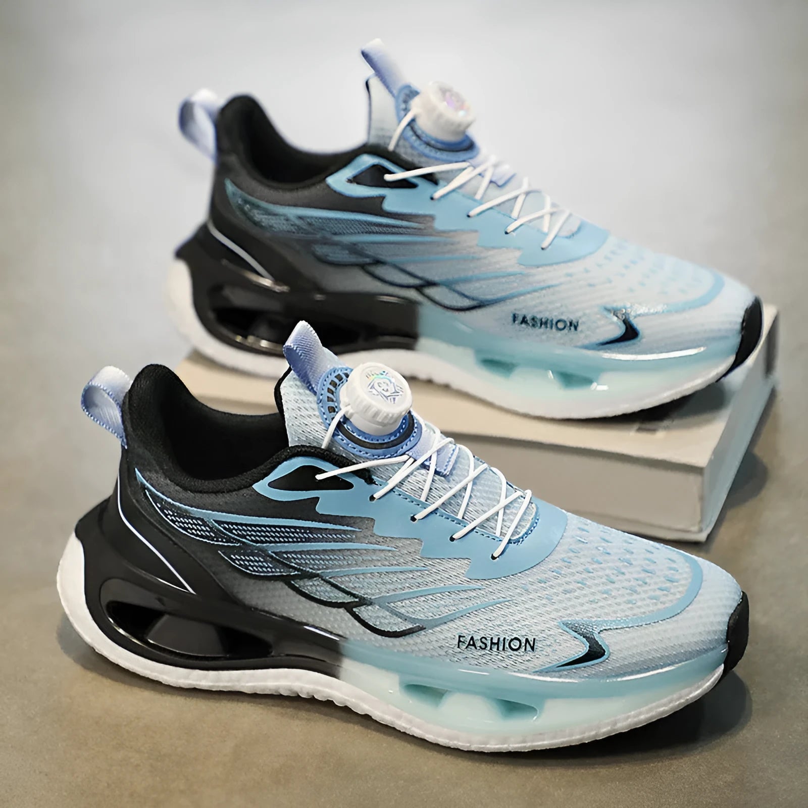 Men's low-top rotating button sneakers with shock absorption in mesh or leather options